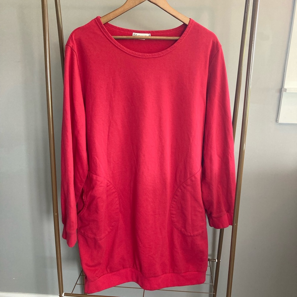 Red Long Crew Neck Sweatshirt 2XL